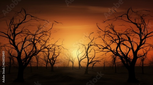 eerie sunset bare tree outlines. silhouette concept © HN Works