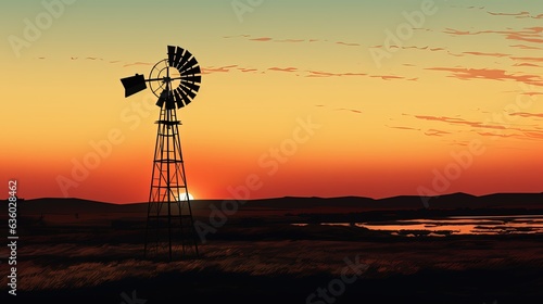 Windmill silhouette at sunset old fashioned style © HN Works