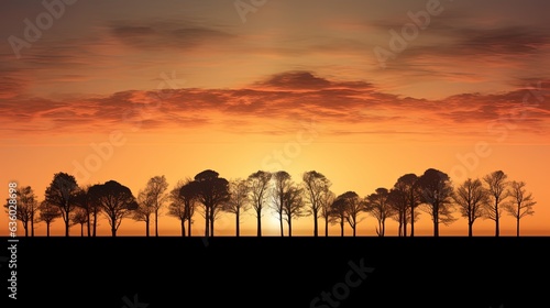 Cloudy sunrise over the trees. silhouette concept