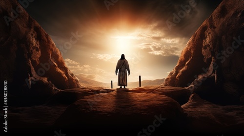 Empty tomb on Easter symbolizes Jesus Christ s resurrection. silhouette concept