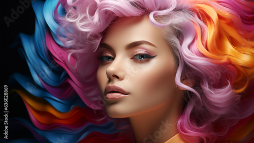 Beautiful face of a woman painted with colored acrylic paint  freedom and lgbt  fashion and podium