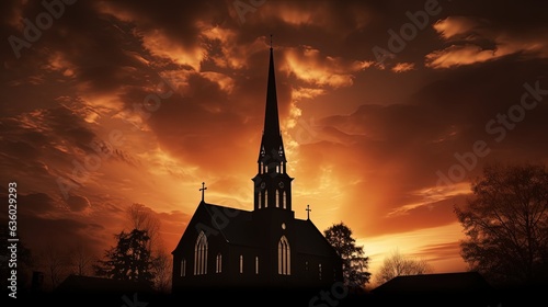 Church silhouette at sunset