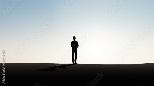 Man photographs on white sand. silhouette concept