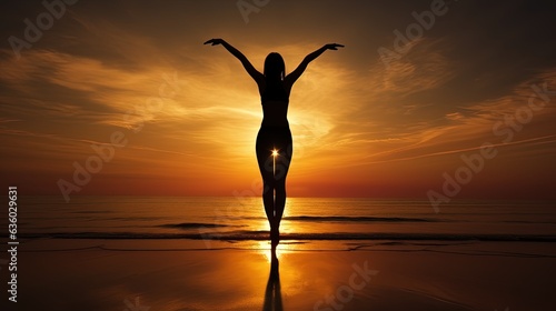 Female gymnast s shadow in beach sunset. silhouette concept © HN Works