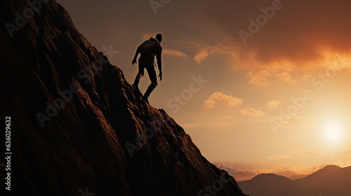 Man ascending to the summit outlined. silhouette concept