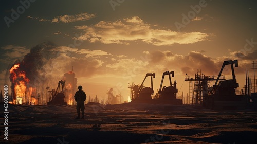 The war s impact on oil prices. silhouette concept