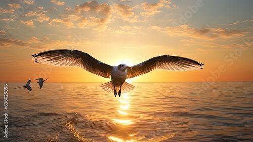 Morning sun highlights seagull s silhouette © HN Works