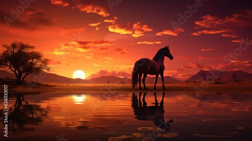 Horizon with equine companion. silhouette concept
