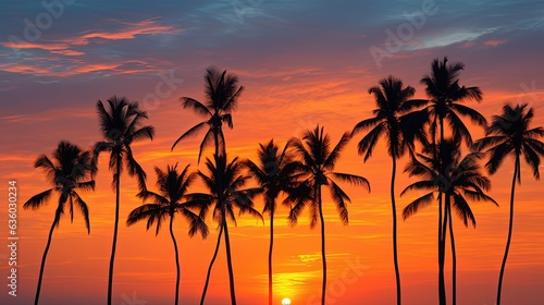 Palm trees outline in Thailand during sunset. silhouette concept © HN Works