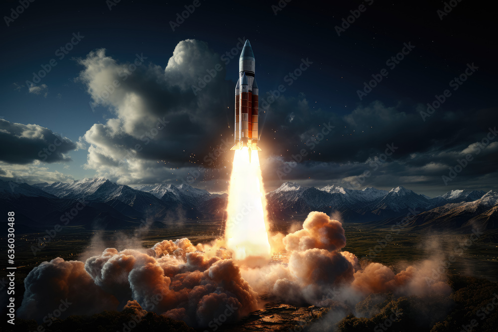 A rocket launching into space, representing humanity's continuous quest to explore the cosmos. Generative Ai.