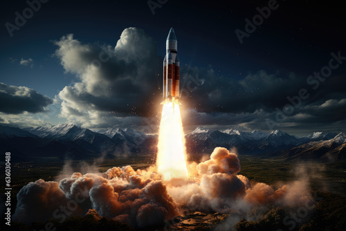A rocket launching into space, representing humanity's continuous quest to explore the cosmos. Generative Ai.