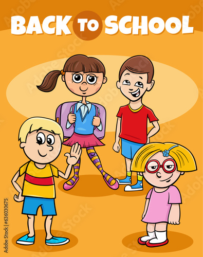 cartoon children characters with back to school caption