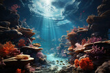Exploration of underwater ecosystems through scuba diving. Generative Ai.