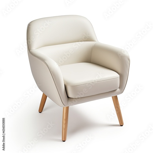 Modern leather chair with wooden legs. Generative AI