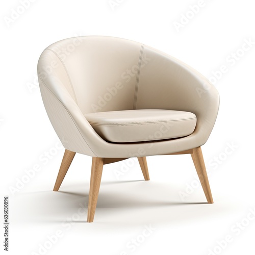 Modern cream chair with wooden legs. Generative AI