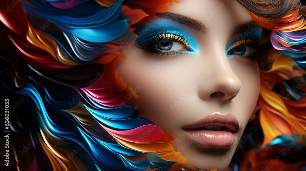 Inclusive Expression: A Woman's Face, Transformed by Acrylic, Radiates Freedom, LGBT Awareness, and Elegance Inclusive Expression: A Woman's Face, Transformed by Acrylic, Radiates Freedom, LGBT Awareness, and Elegance
