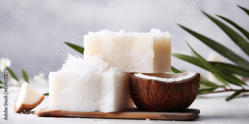 Natural homemade soap with coconut oil, diy wellness product, ai generated photo