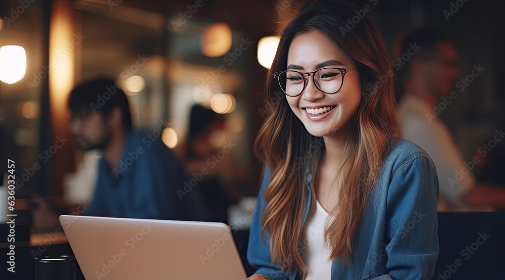 Young smiling Asian business woman employee or student made with Generative AI Young smiling Asian business woman employee or student made with Generative AI