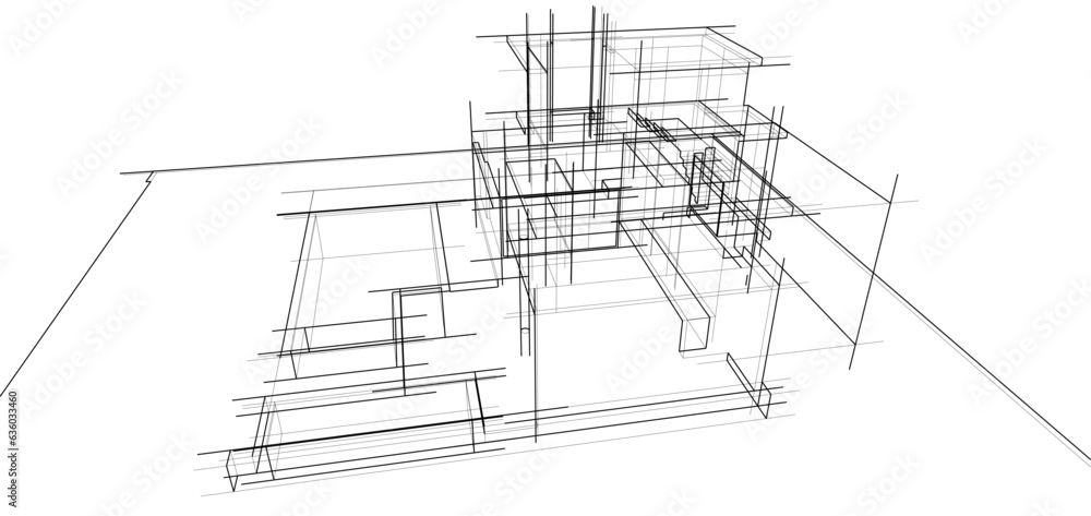 Architectural sketch of a building 3d illustration Architectural sketch of a building 3d illustration