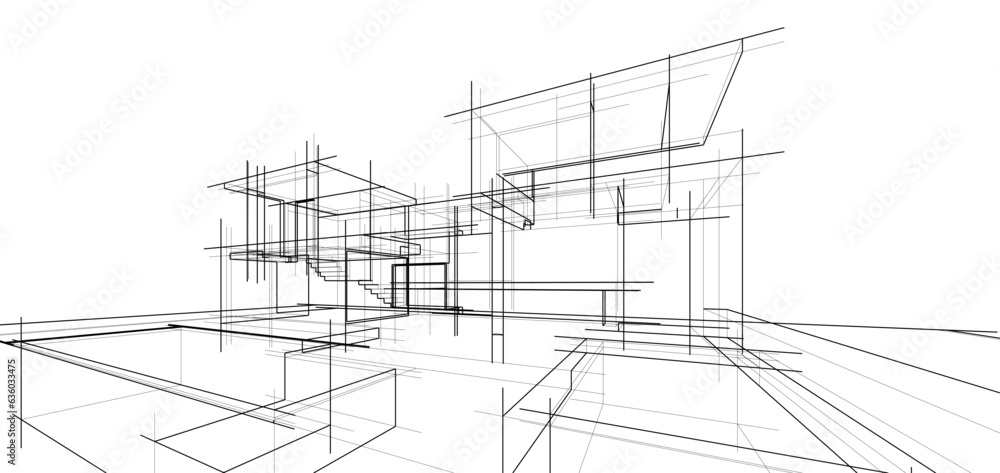 Architectural sketch of a building 3d illustration Architectural sketch of a building 3d illustration