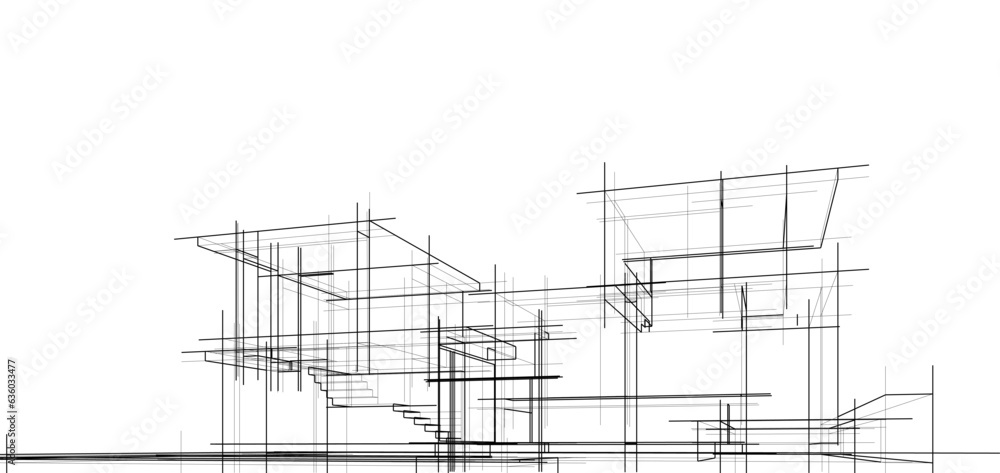 Architectural sketch of a building 3d illustration Architectural sketch of a building 3d illustration