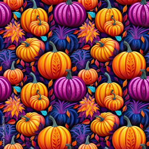 Fall pumpkins orange and purple seamless texture  tiling pattern  wallpaper  background  texture