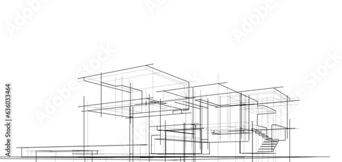 Architectural sketch of a building 3d illustration