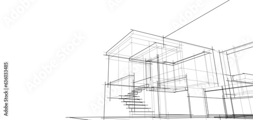 Architectural sketch of a building 3d illustration