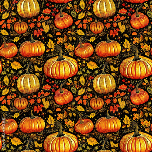 Fall pumpkins gold seamless texture, tiling pattern, wallpaper, background, texture