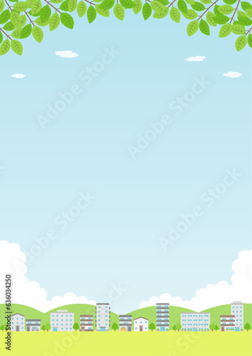 緑がある街の風景のイラスト_縦_1
