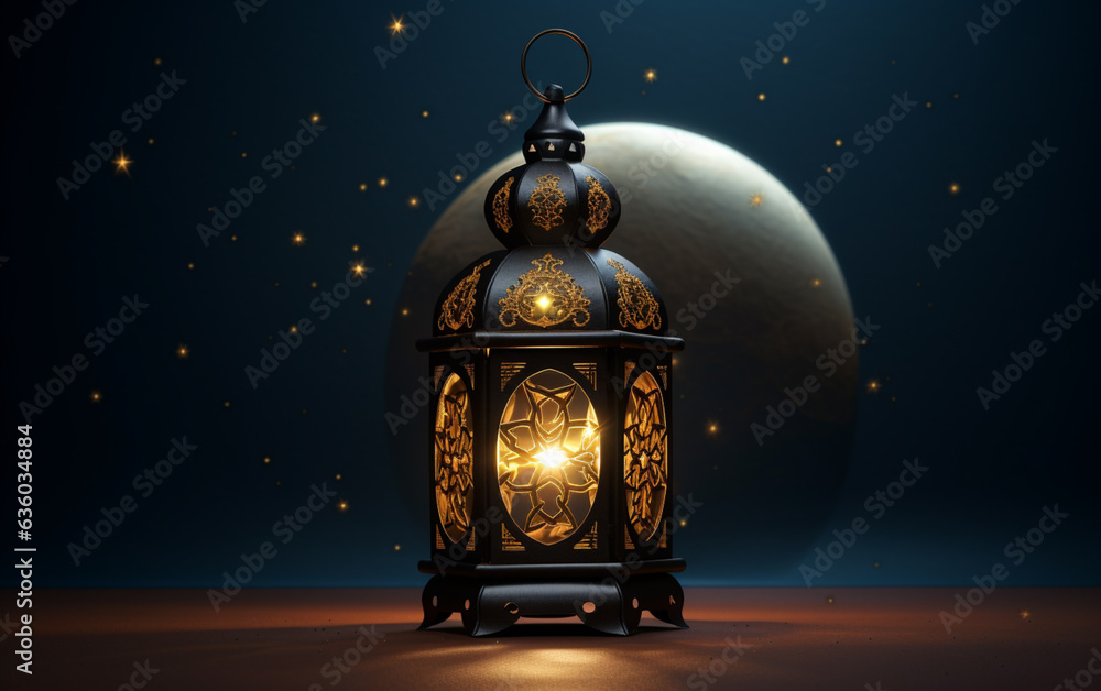 Ramadan lantern on the side of the design with an empty area for writing on the side of the design Ramadan lantern on the side of the design with an empty area for writing on the side of the design