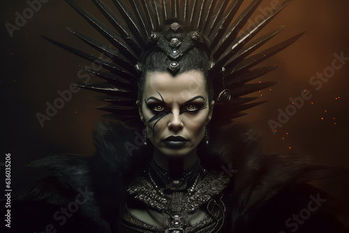 Fototapete Portrait of fantasy evil queen in black dress and spiky crown