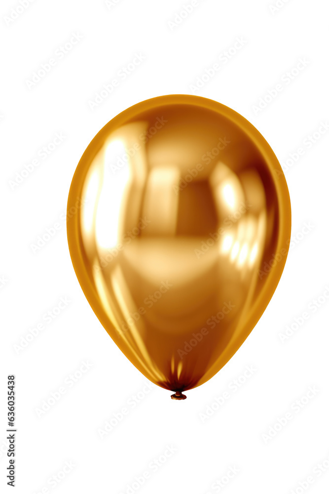 Gold metallic balloon isolated on transparent background. Generative ai