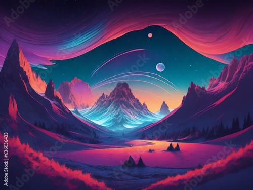a colorful painting of a mountain and sky © Ipixeler