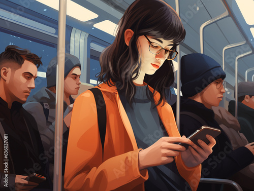 A Woman Watching a Show on their Phone while Commuting on a Train