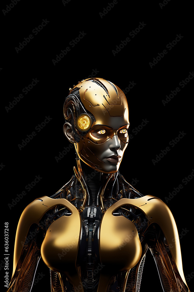 A robot portrait on dark background. Artificial intelligence concept. AI Generated A robot portrait on dark background. Artificial intelligence concept. AI Generated