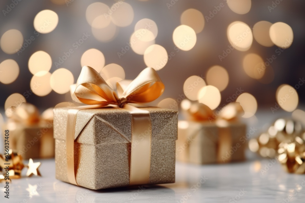 Festive Gift Box with Tied Bow and Shiny Ribbon Festive Gift Box with Tied Bow and Shiny Ribbon