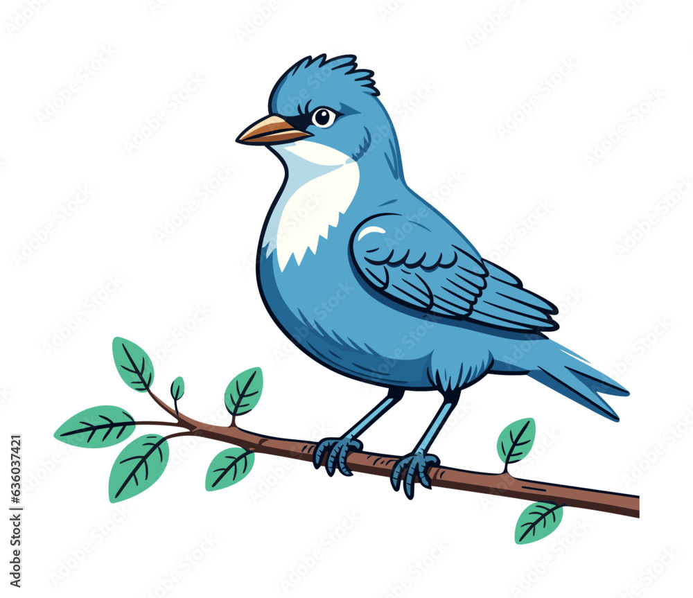 Obraz premium A cute blue bird sits on a sprig. Nature concept. Vector illustration