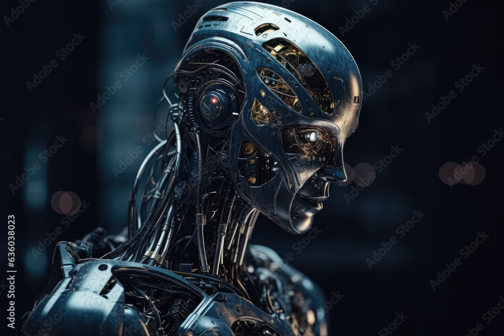 An awe-inspiring representation of a humanoid robot, symbolizing the forefront of artificial intelligence. This remarkable creation fuses cutting-edge technology. Generative Ai, Ai. An awe-inspiring representation of a humanoid robot, symbolizing the forefront of artificial intelligence. This remarkable creation fuses cutting-edge technology. Generative Ai, Ai.
