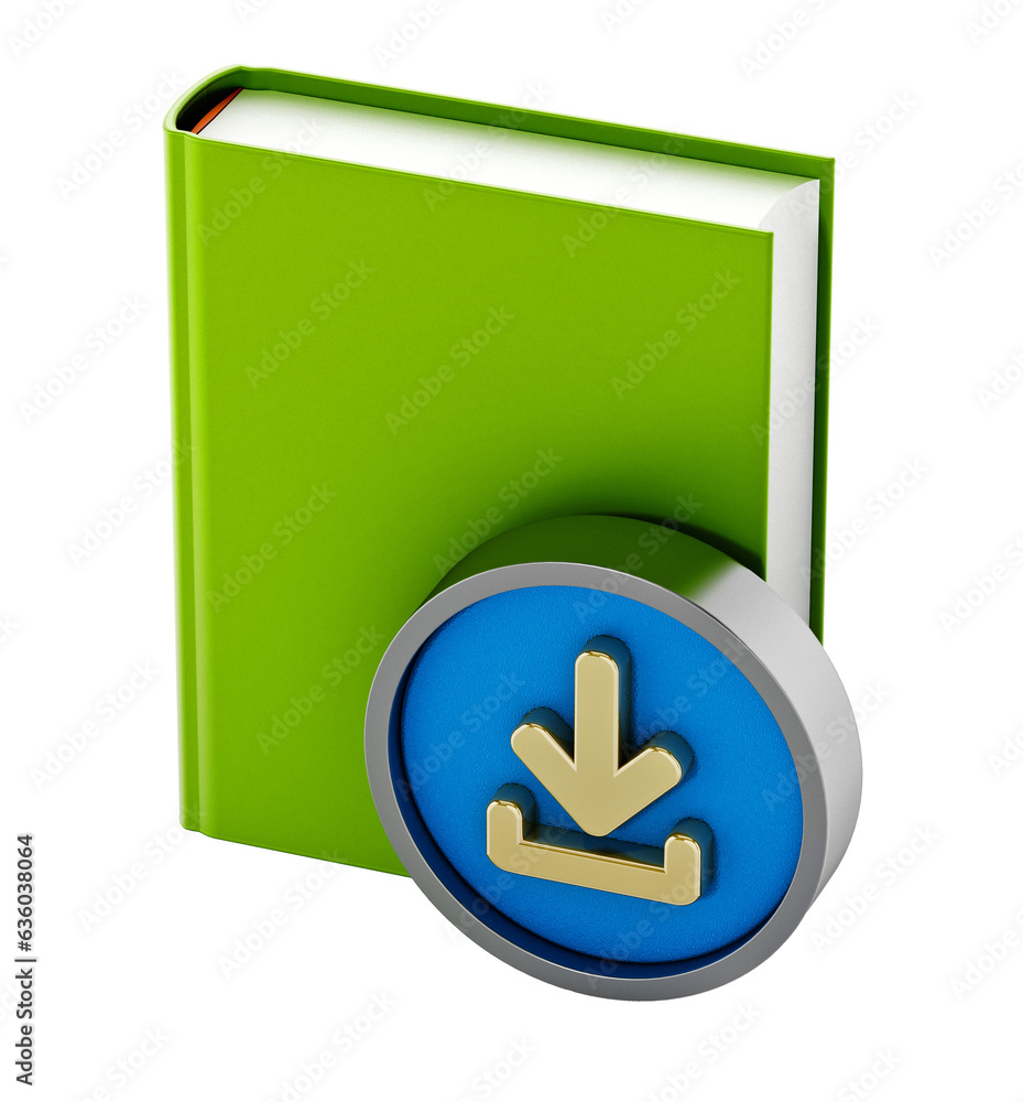 Book with download arrow icon isolated on transparent background. 3D illustration Book with download arrow icon isolated on transparent background. 3D illustration