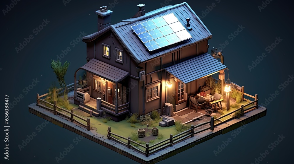 3D Isometric house science fiction, Game Asset