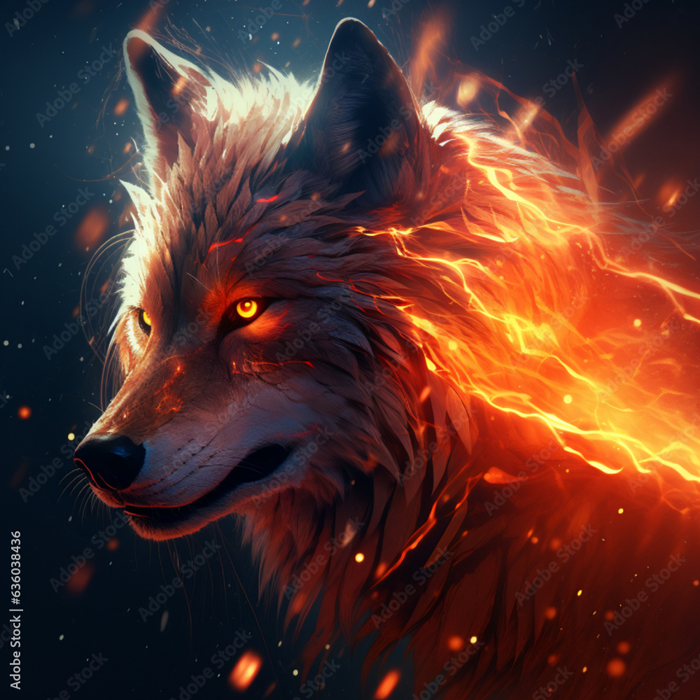 Naklejka premium Fire Wolf Portrait