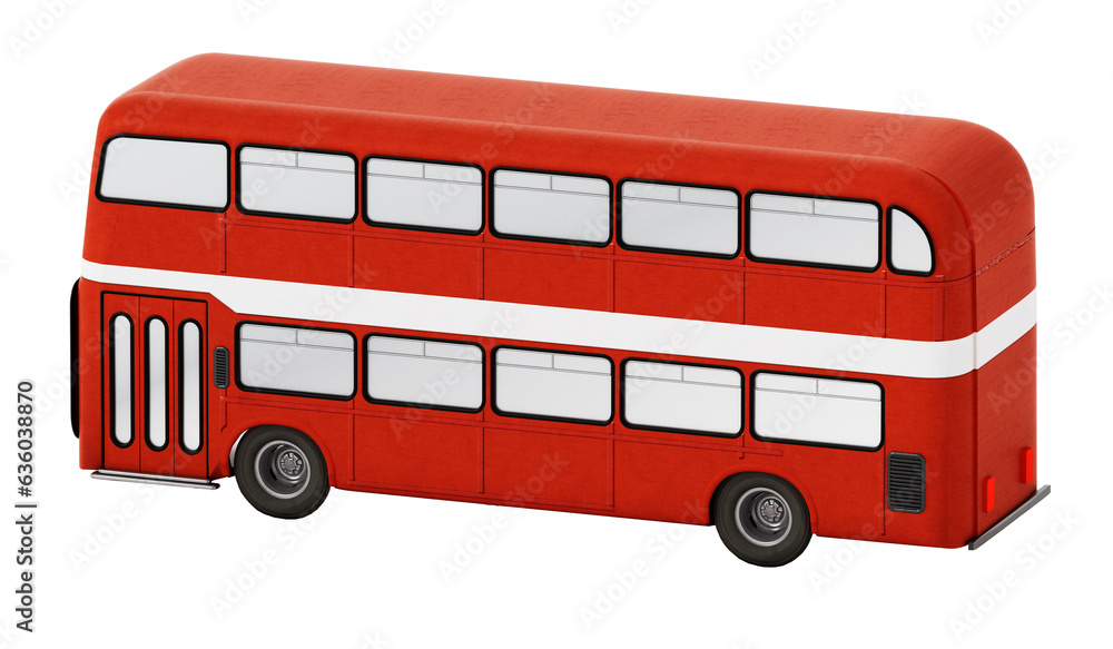 Red double decker bus isolated on transparent background. 3D illustration