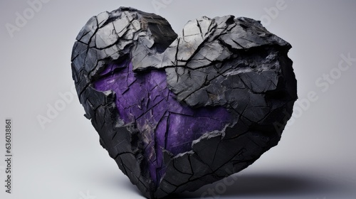 coal made heart carved in an abstract stone and coal