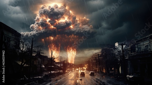 nuclear bombing with shockwave and rain