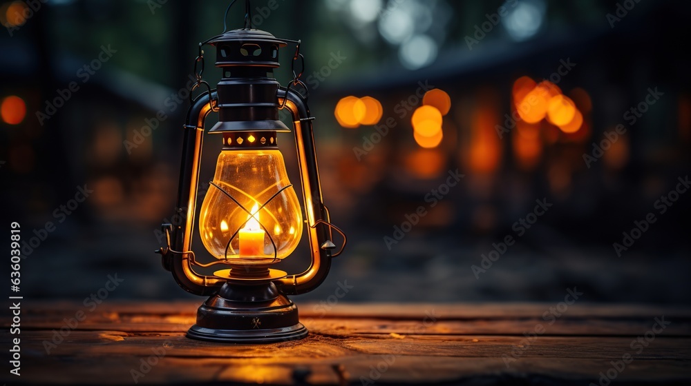 Oil Lamp Shining on dark Background