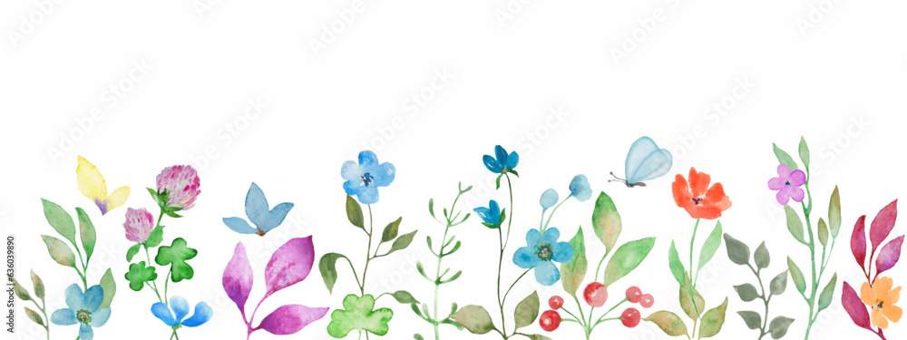 Watercolor floral  card. Hand drawn illustration on white background. vector EPS.