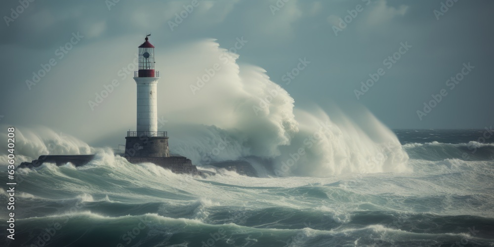  Lighthouse Amidst Stormy Sea and Wind, Guiding Sailors Through Crushing Waves Along the Rugged Shoreline, Defying the Tempestuous Coastal Elements with Its Resilience