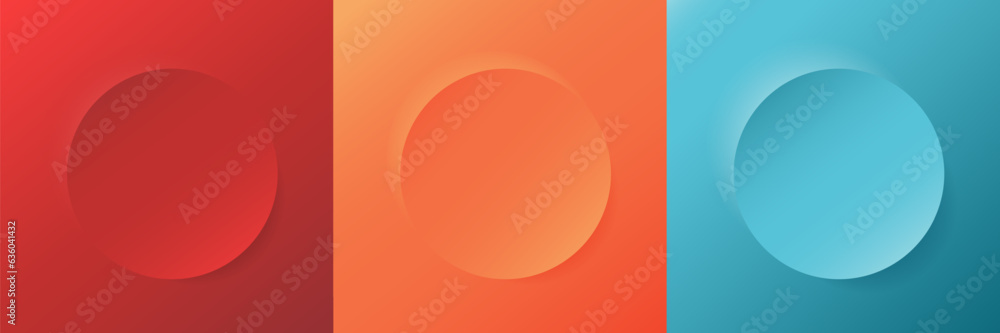 Red, orange, blue paper cut background. Abstract layered circle papercut decoration illustration for presentation, banner, cover, web, flyer, card, poster, wallpaper, texture, slide, social media