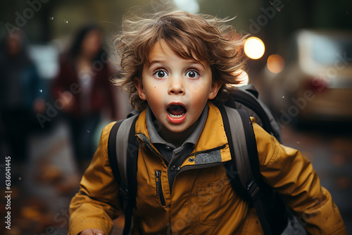 Little boy with surprised face experiencing first day in school
